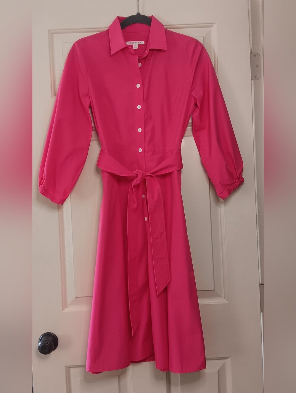 Trenery Cranberry Cotton Poplin Belted Shirt Dress Size 6